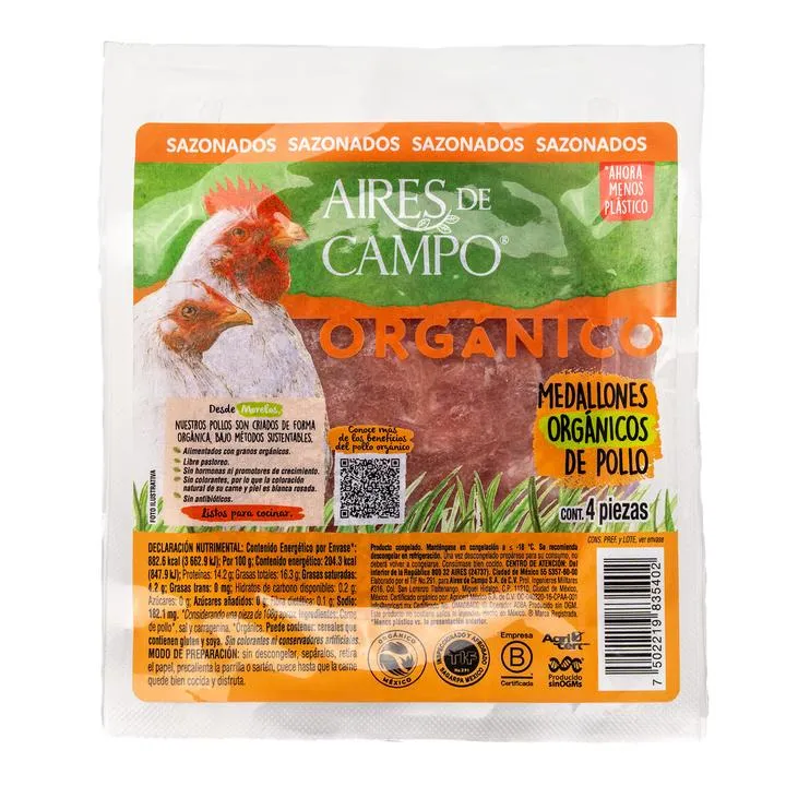 Aires de Campo Medallones de Pollo Organico 4 Pz